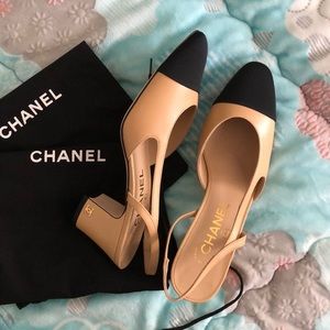 Chanel Cap Toe Slingback Nude size 37